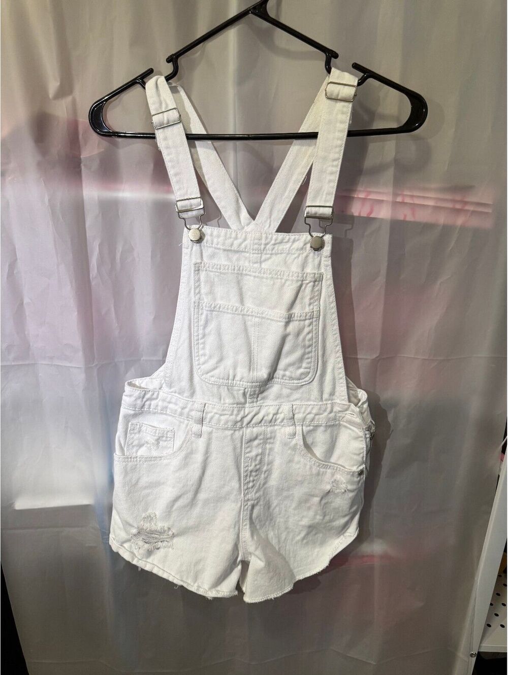 Superdown White Denim Short Overalls, Size XS